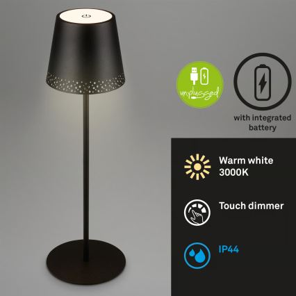 Brilo - Lampada da tavolo da esterno ricaricabile a sfioramento dimmerabile KIKI LED/2,6W/5V IP44 2600 mAh nera