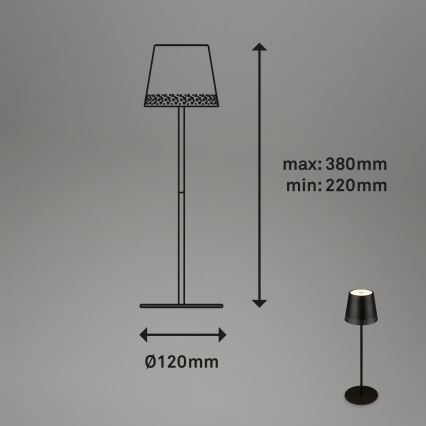Brilo - Lampada da tavolo da esterno ricaricabile a sfioramento dimmerabile KIKI LED/2,6W/5V IP44 2600 mAh nera