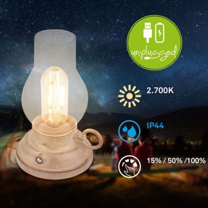 Brilo - Lampada da tavolo ricaricabile dimmerabile per esterni a LED KANEA LED/1,5W/5V IP44 1200 mAh beige