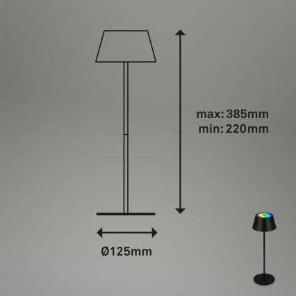 Brilo - Lampada da tavolo per esterni KIKI LED RGB dimmerabile, ricaricabile, a sfioramento, LED/2,6W/5V, IP44, 2600 mAh, nera