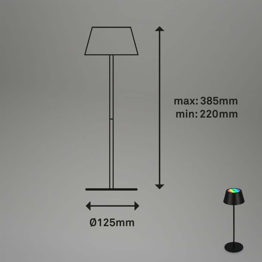 Brilo - Lampada da tavolo per esterni KIKI LED RGB dimmerabile, ricaricabile, a sfioramento, LED/2,6W/5V, IP44, 2600 mAh, nera