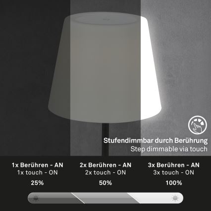 Brilo - Lampada LED ricaricabile dimmerabile per esterni LED/3W/5V IP44 2000 mAh