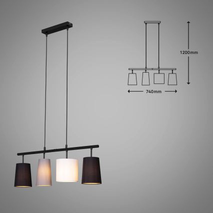 Brilo - Lampadario sospeso su cavo 4xE27/40W/230V nero/grigio/bianco
