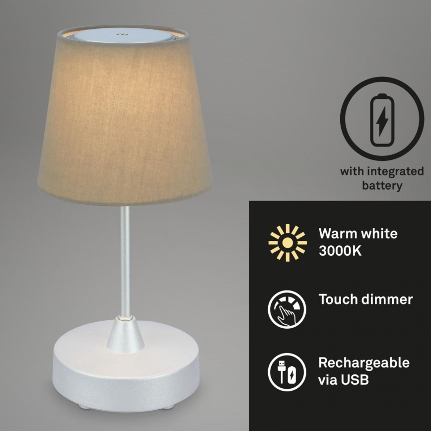 Brilo - LED Dimmerabile ricaricabile per esterni lampada da tavolo LED/3W/5V IP44 argento/beige
