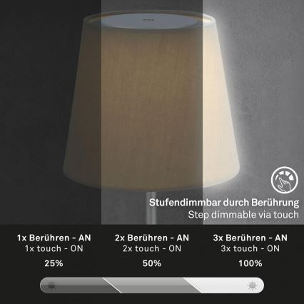 Brilo - LED Dimmerabile ricaricabile per esterni lampada da tavolo LED/3W/5V IP44 argento/beige