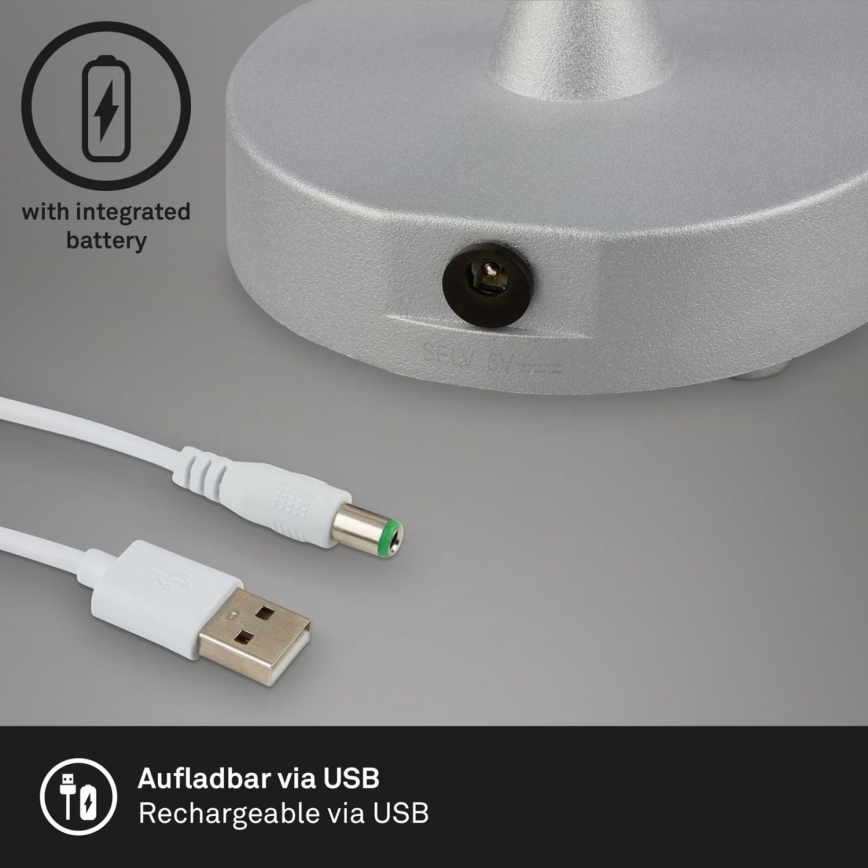 Brilo - LED Dimmerabile ricaricabile per esterni lampada da tavolo LED/3W/5V IP44 argento/beige