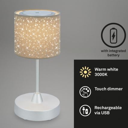 Brilo - LED Dimmerabile ricaricabile per esterni lampada da tavolo LOLE LED/3W/5V 2000mAh IP44 argento/beige