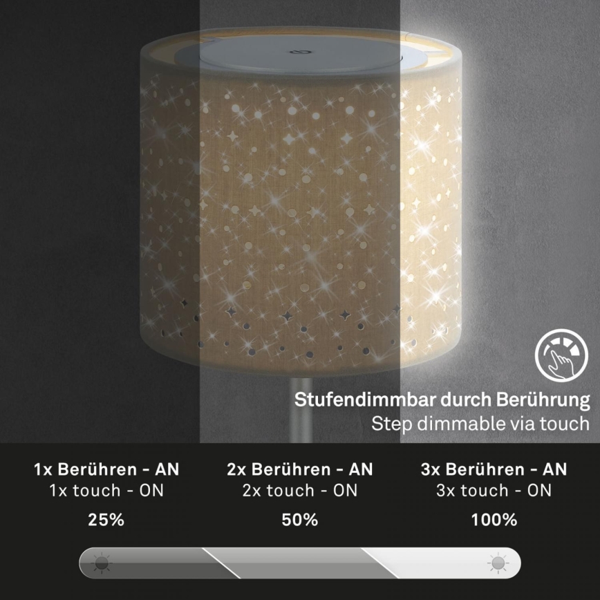 Brilo - LED Dimmerabile ricaricabile per esterni lampada da tavolo LOLE LED/3W/5V 2000mAh IP44 argento/beige