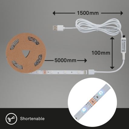 Brilo - LED RGB Striscia dimmerabile 6,6m LED/6W/USB + telecomando