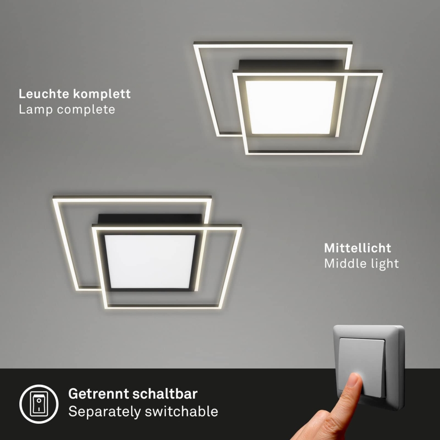 Brilo - Plafoniera LED 2x LED 16W (230V) + LED 19W, 51,5x51,5 cm, nera
