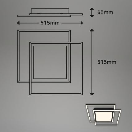 Brilo - Plafoniera LED 2x LED 16W (230V) + LED 19W, 51,5x51,5 cm, nera