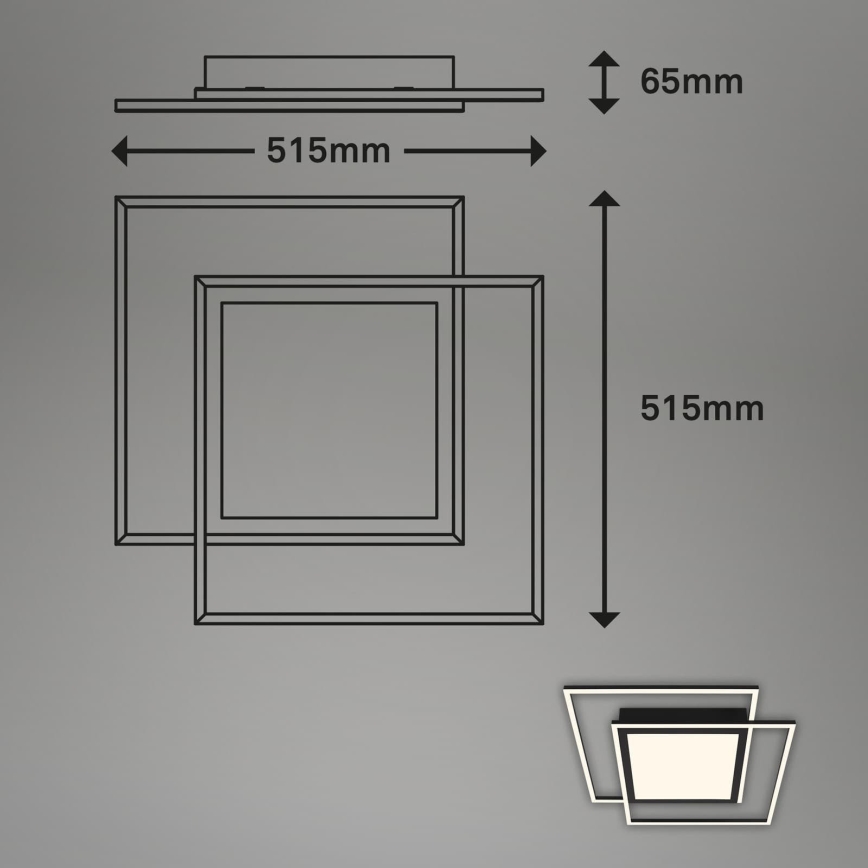 Brilo - Plafoniera LED 2x LED 16W (230V) + LED 19W, 51,5x51,5 cm, nera