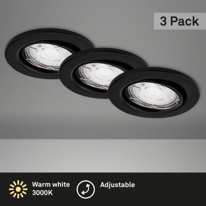 Brilo - SET 3x Lampada LED da incasso per bagni 1xGU10/5W/230V IP23 nero