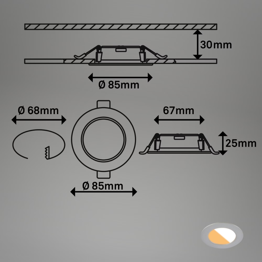 Brilo - SET 3x Lampada LED da incasso per bagni LED/4W/230V IP44 3000/4000K argento