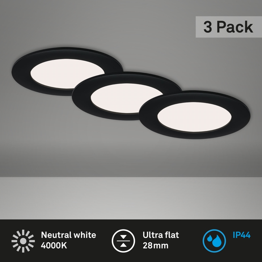 Brilo - Set da 3 faretti LED da incasso per bagno FLAT LED/6W/230V IP44 nero