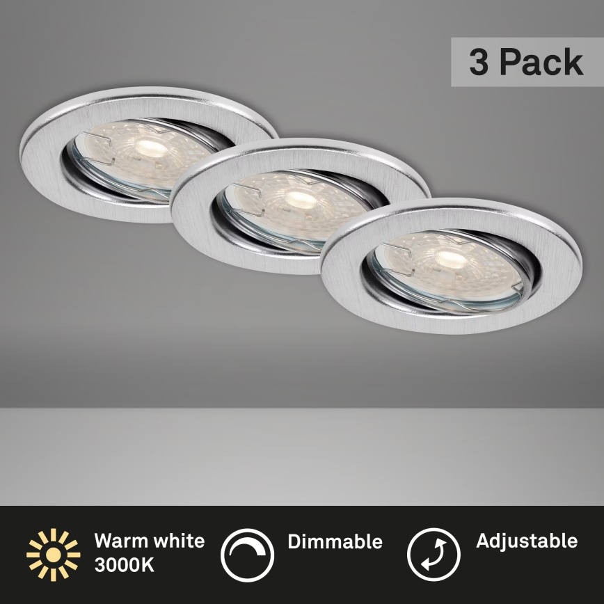 Brilo - Set di 3 faretti da incasso per bagno dimmerabili a LED DIMM LED/5,5W/230V 3000K IP23 cromo opaco