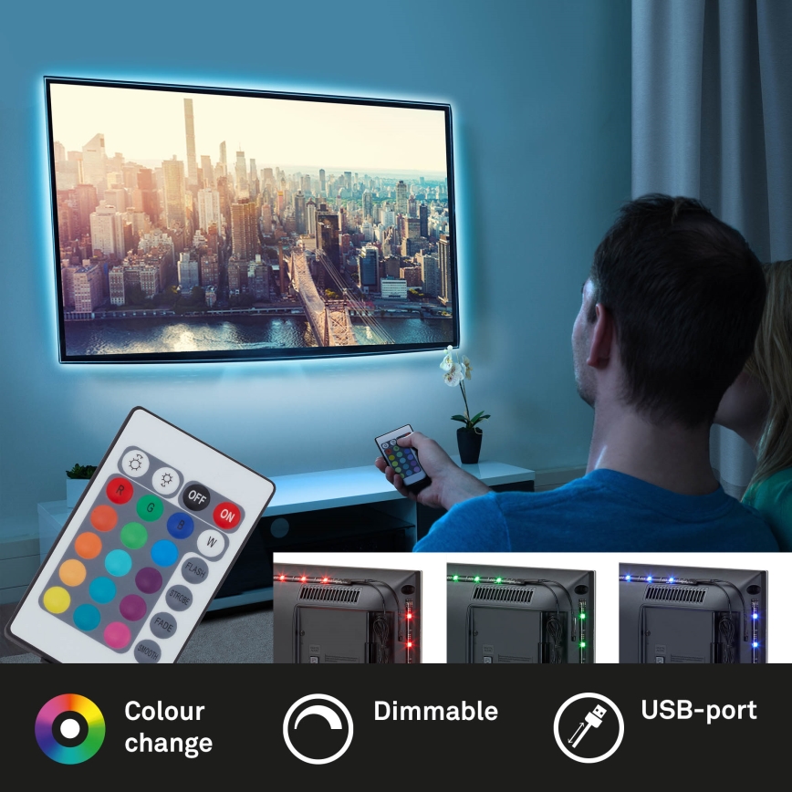 Brilo - Striscia LED RGBW dimmerabile per TV 3m LED/2,5W/USB + telecomando