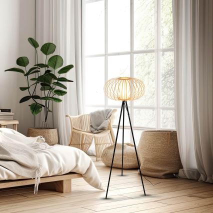 Briloner 1759011 - Lampada da terra 1xE27/10W/230V bambù/nera