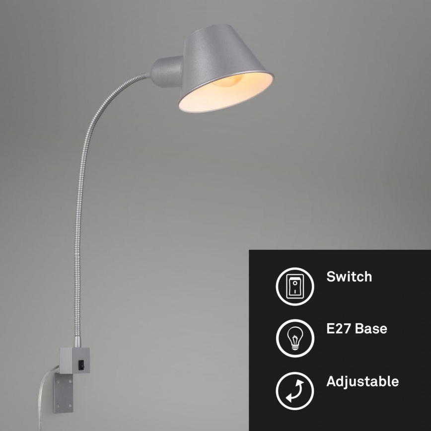 Briloner 2079-014 - Lampada flessibile a parete 1xE27/10W/230V argento