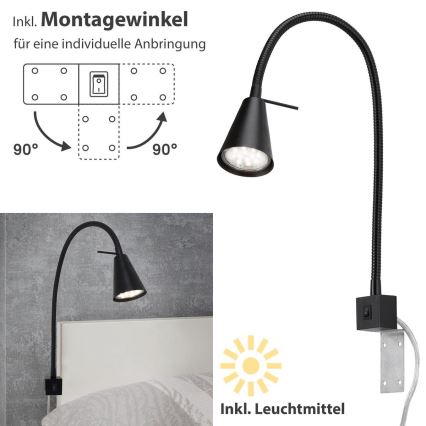 Briloner 2080-015 - Lampada da parete flessibile LED COMFORT LIGHT 1xGU10/5W/230V nera