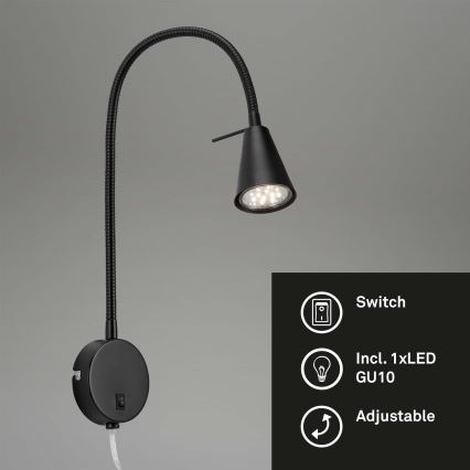 Briloner 2082-015 - Lampada da parete flessibile a LED COMFORT LIGHT 1xGU10/5W/230V nera