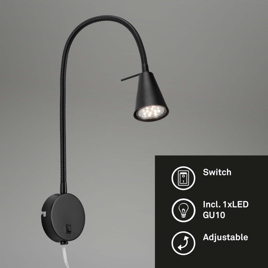 Briloner 2082-015 - Lampada da parete flessibile a LED COMFORT LIGHT 1xGU10/5W/230V nera