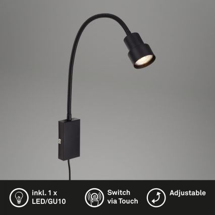 Briloner 2085-015 - Lampada da parete LED Touch TUSI 1xGU10/5W/230V nero