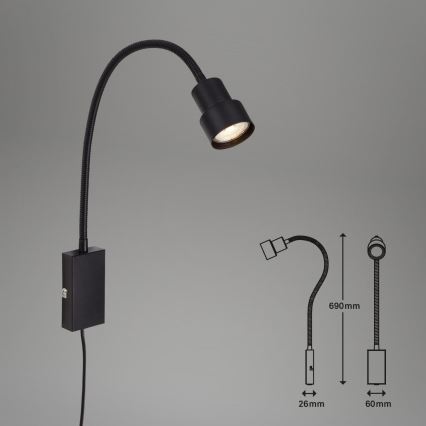 Briloner 2085-015 - Lampada da parete LED Touch TUSI 1xGU10/5W/230V nero