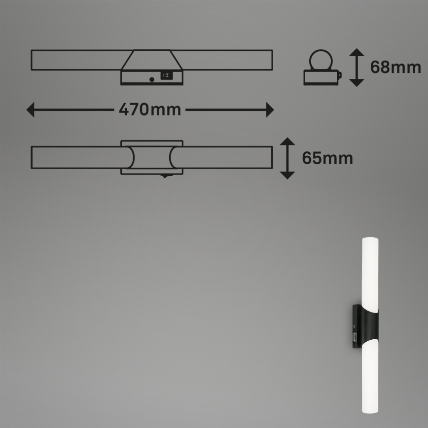 Briloner 2111-115 - Illuminazione per specchio da bagno LED/11W/230V IP44 47 cm nera