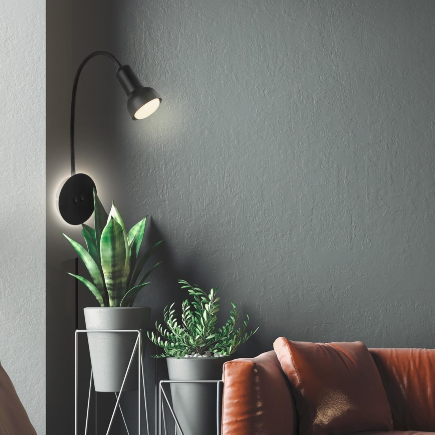 Briloner 2178015 - Lampada da parete flessibile LED 1xE14/10W/230V + LED/3W nero