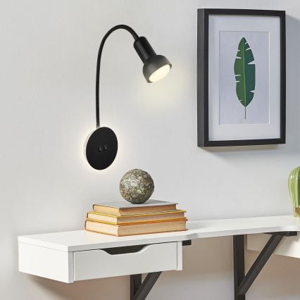 Briloner 2178015 - Lampada da parete flessibile LED 1xE14/10W/230V + LED/3W nero