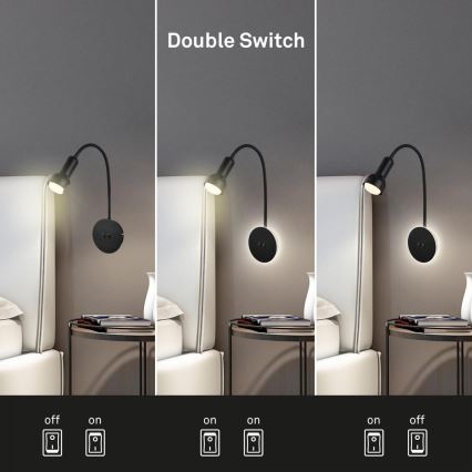 Briloner 2178015 - Lampada da parete flessibile LED 1xE14/10W/230V + LED/3W nero