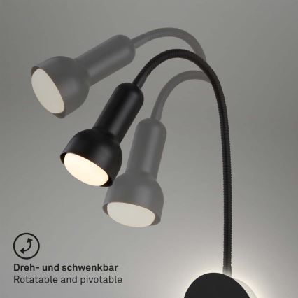 Briloner 2178015 - Lampada da parete flessibile LED 1xE14/10W/230V + LED/3W nero