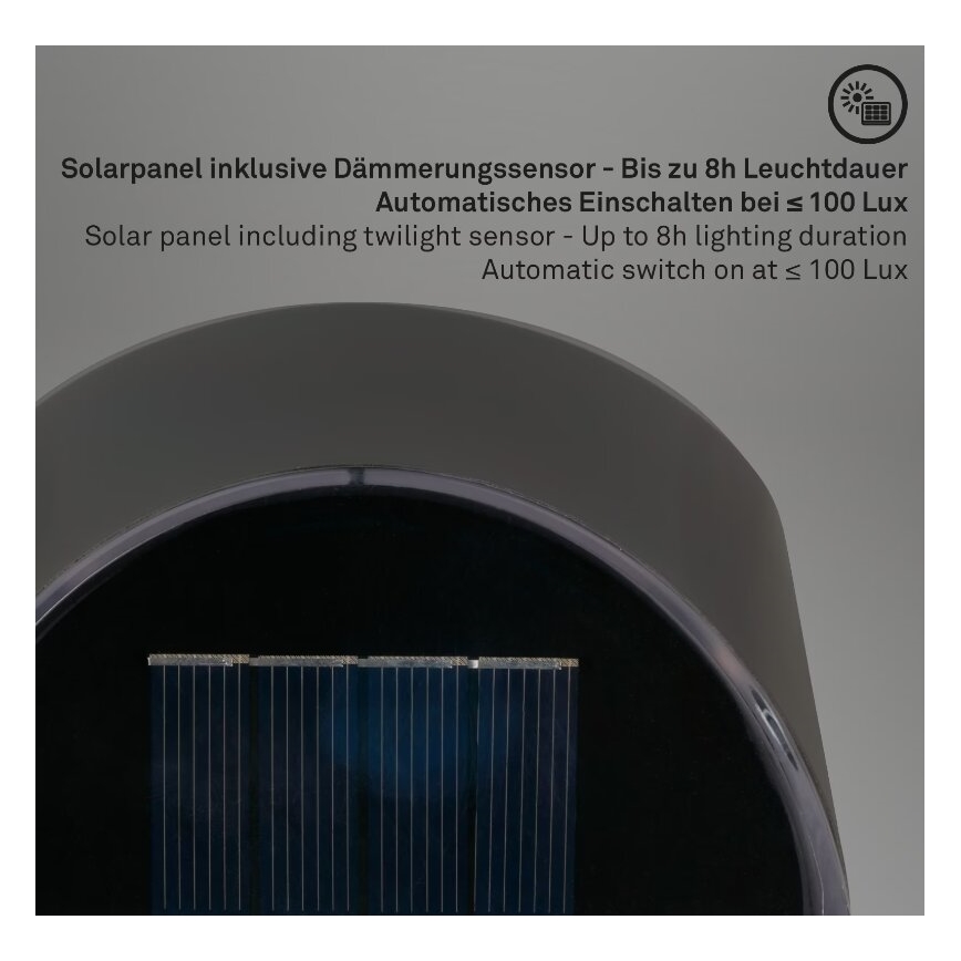 Briloner 3133015 - Lampada da parete solare a LED LED/2W/3,7V IP44 3000K 300 mAh