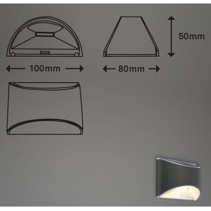 Briloner 3133015 - Lampada da parete solare a LED LED/2W/3,7V IP44 3000K 300 mAh