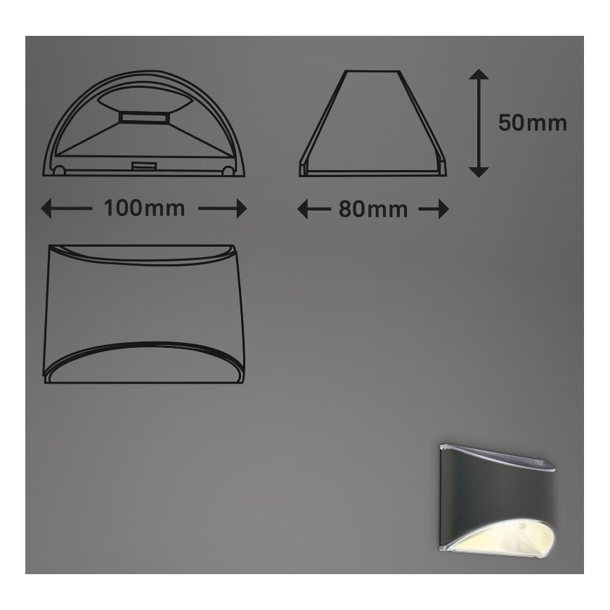 Briloner 3133015 - Lampada da parete solare a LED LED/2W/3,7V IP44 3000K 300 mAh