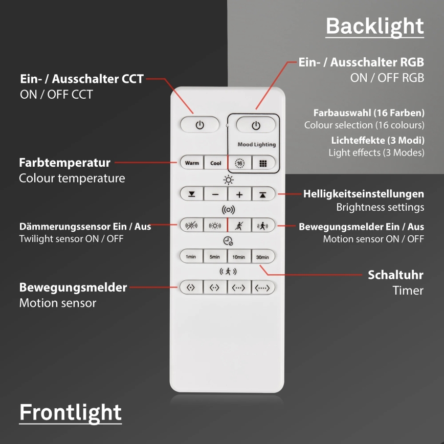 Briloner 3227-015 - Lampada da soffitto dimmerabile LED RGB con sensore TALENA LED/24W/230V nero + telecomando