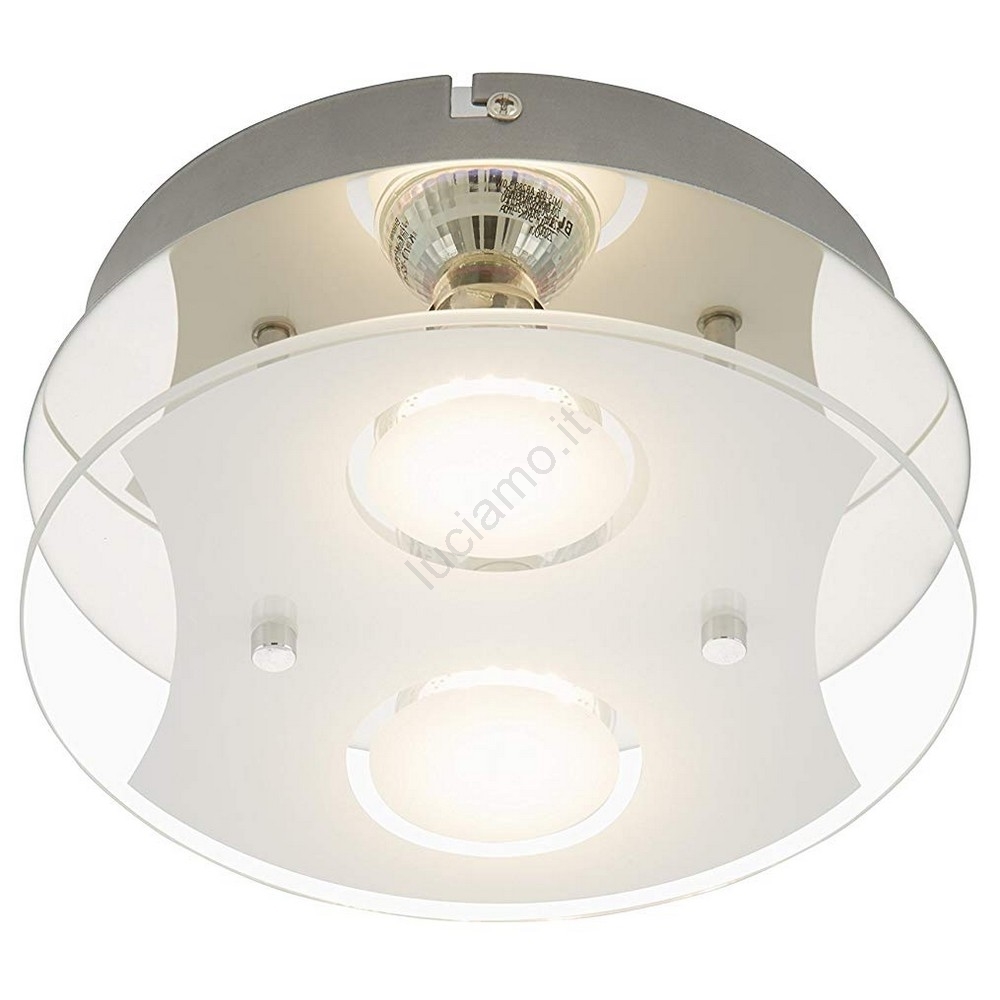 Plafoniera LED Rotonda Briloner 3598-028 A+, Cromata, 2xGU10 3W 250lm Incluse, Luce Calda, 21x21x8 Cm