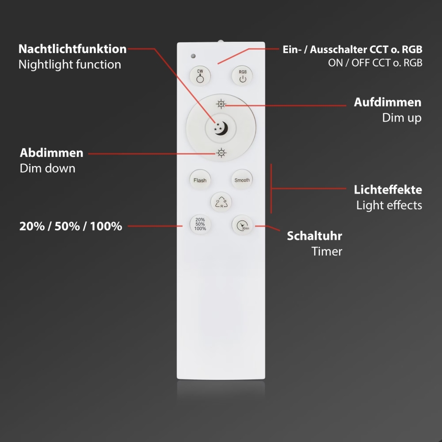 Briloner 3709-014 - Plafoniera dimmerabile RGBW LED/22W/230V 4000K diametro 38 cm argento + telecomando