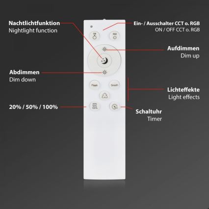 Briloner 3709-015 - Plafoniera dimmerabile RGBW LED/22W/230V 4000K diametro 38 cm nero + telecomando