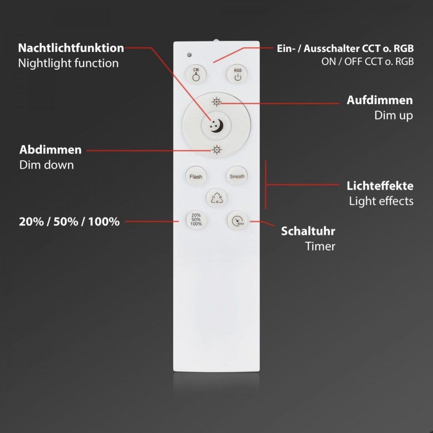 Briloner 3709-015 - Plafoniera dimmerabile RGBW LED/22W/230V 4000K diametro 38 cm nero + telecomando