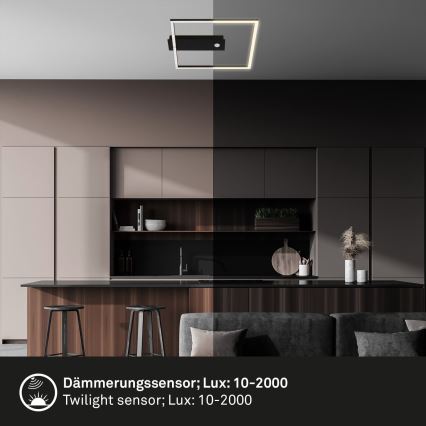 Briloner 3770-015 - Plafoniera LED con sensore di movimento e crepuscolare FRAME LED/14W/230V 3000K 30x32 cm nero