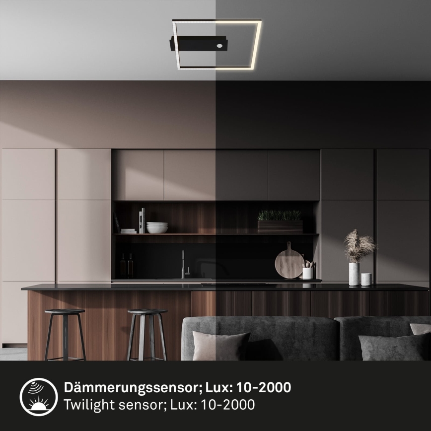Briloner 3770-015 - Plafoniera LED con sensore di movimento e crepuscolare FRAME LED/14W/230V 3000K 30x32 cm nero