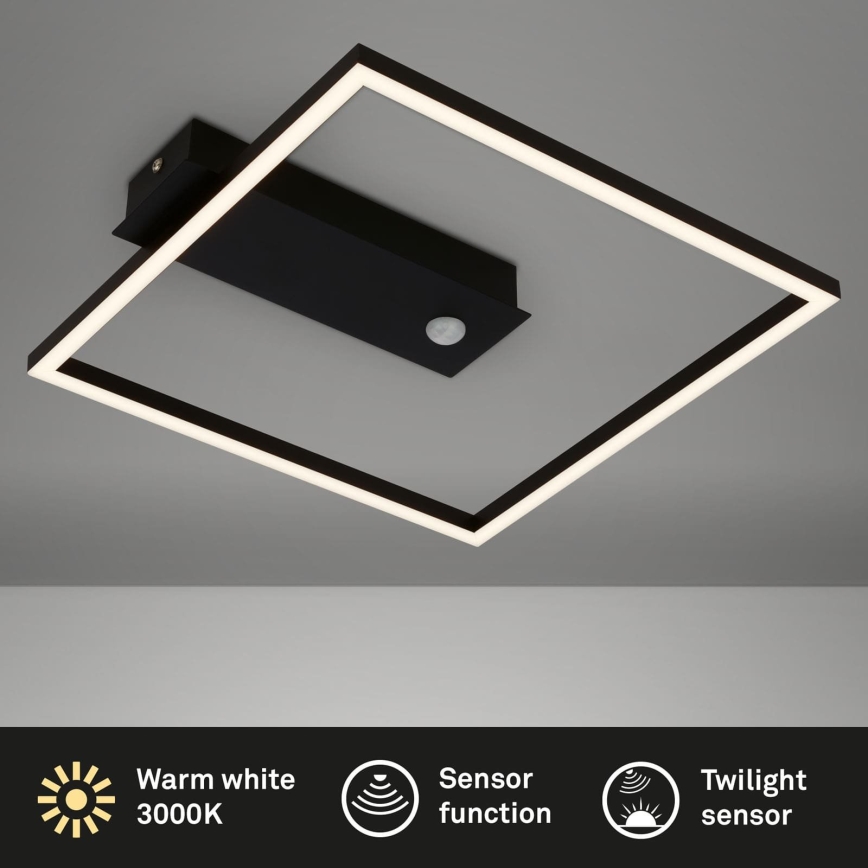 Briloner 3770-015 - Plafoniera LED con sensore di movimento e crepuscolare FRAME LED/14W/230V 3000K 30x32 cm nero