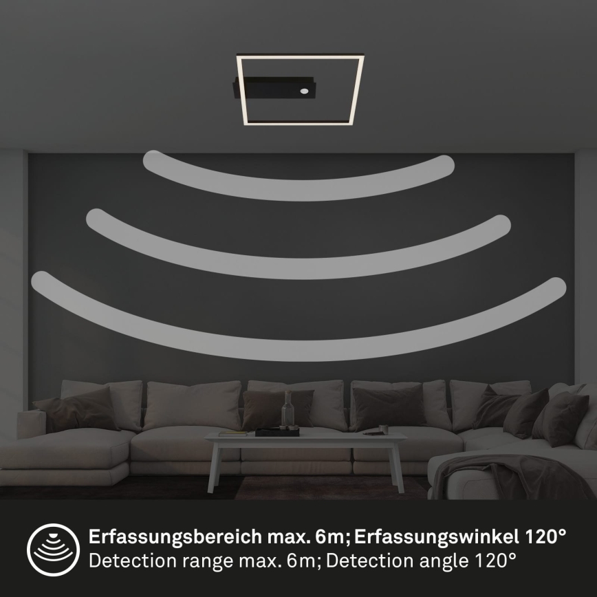 Briloner 3770-015 - Plafoniera LED con sensore di movimento e crepuscolare FRAME LED/14W/230V 3000K 30x32 cm nero