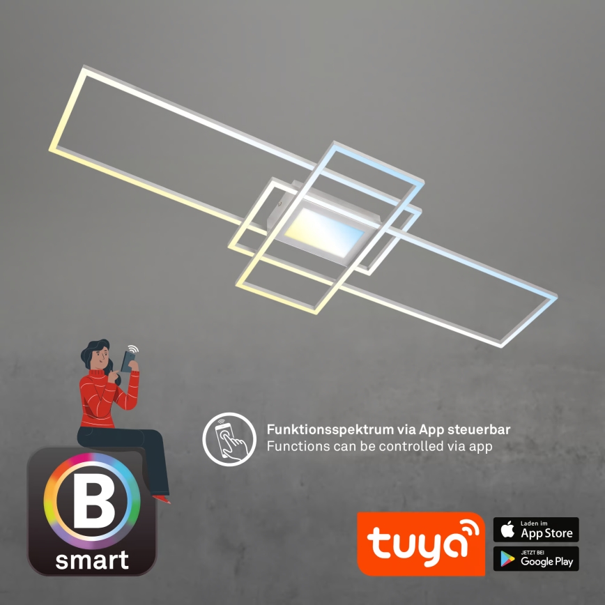 Briloner 3812019 - Plafoniera da soffitto LED dimmerabile RAM LED/56W/230V Wi-Fi Tuya 111x42 cm + telecomando