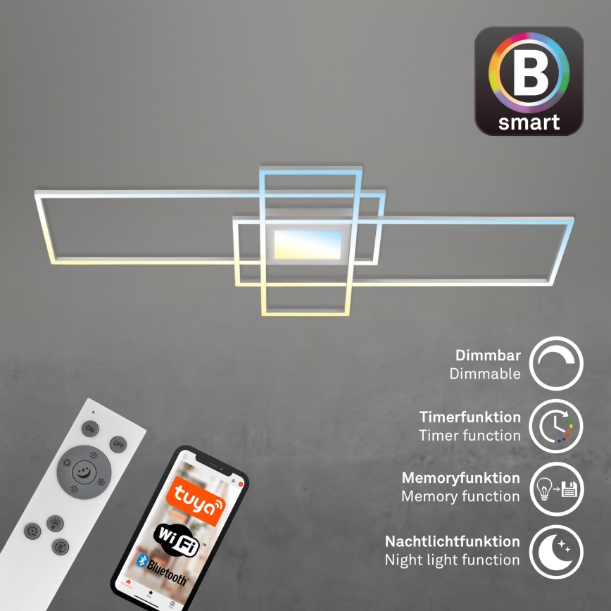 Briloner 3812019 - Plafoniera da soffitto LED dimmerabile RAM LED/56W/230V Wi-Fi Tuya 111x42 cm + telecomando