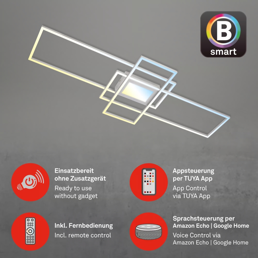 Briloner 3812019 - Plafoniera da soffitto LED dimmerabile RAM LED/56W/230V Wi-Fi Tuya 111x42 cm + telecomando