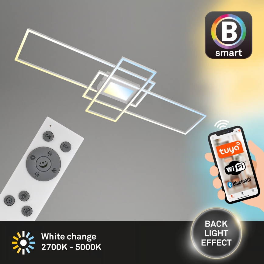 Briloner 3812019 - Plafoniera da soffitto LED dimmerabile RAM LED/56W/230V Wi-Fi Tuya 111x42 cm + telecomando