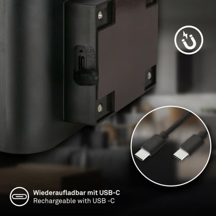 Briloner 3878015 - Lampada da parete ricaricabile a LED con sensore di movimento e sensore crepuscolare CHAT LED/3W/5V 2000 mAh nera